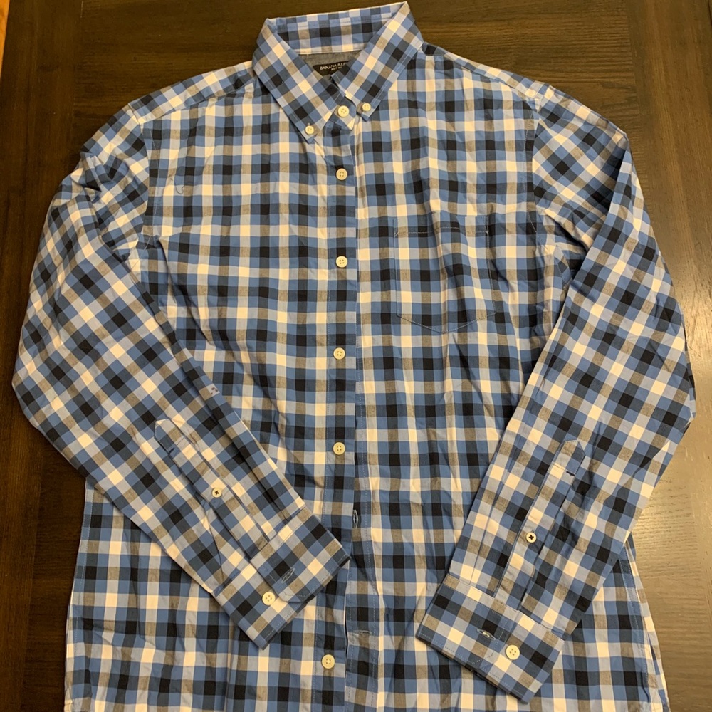 Mens plaid button down dress shirt Banana Republic